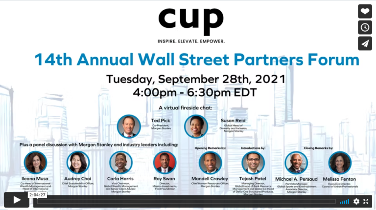 14th Annual Wall Street Partners Forum & CUP 2021 Finance Catalyst Recognition Ceremony